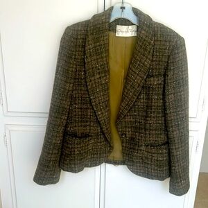 Oscar De La Renta vintage tweed brown green jacket size 12